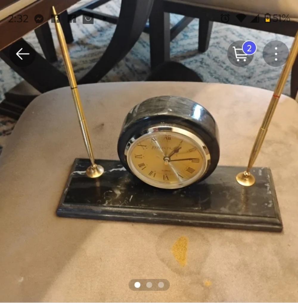 Elegant Black and Gold Desk Clock with Pen Holders